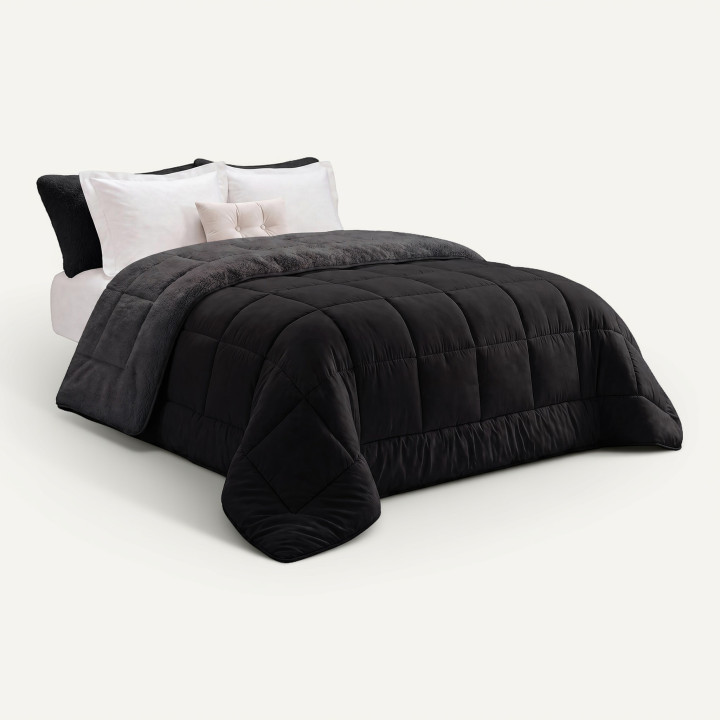 Sherpa-Decke 220 x 240 cm 400gr/m² doppelseitig Sommer / Winter temperaturregulierend schwarz und anthrazitgrau