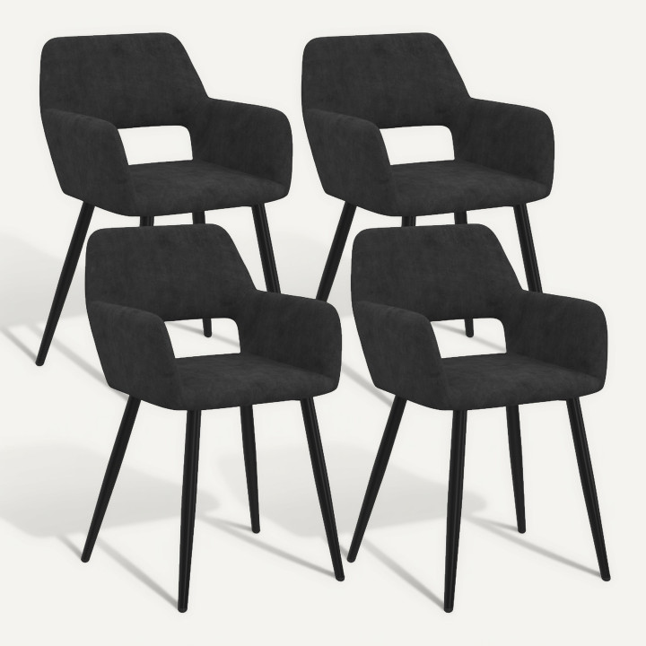 Set di 4 sedie da pranzo e poltrone da tavolo HOLY in velluto nero