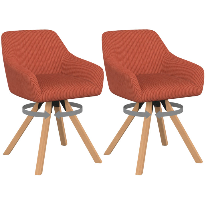 Lot de 2 chaises pivotantes de salle à manger, fauteuils de table en velours côtelé terracotta - JANY