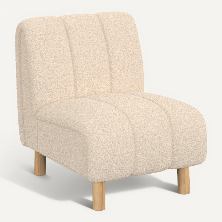 Fauteuil HECTOR pieds arrondis effet bois et bouclette beige