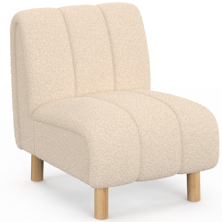 Poltrona HECTOR in tessuto bouclé beige con gambe arrotondate effetto legno
