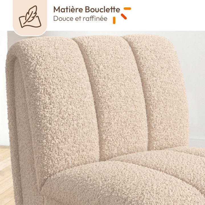 Fauteuil HECTOR pieds arrondis effet bois et bouclette beige