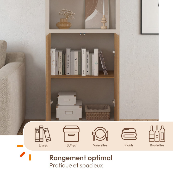 Etagère bibliothèque ATHENA 3 niveaux  avec placard blanc et bois 190 cm