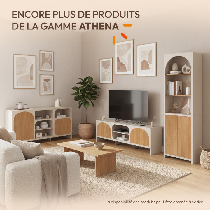 ATHENA-boekenkast met 3 planken, met een kast in organisch design in beige en met houteffect, 190 cm