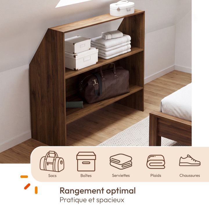 Etagère sous pente 2 niveaux TOMI 100 x 50 x 70/110 cm effet noyer