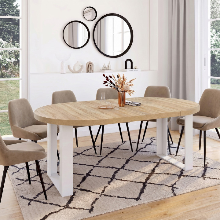 PHOENIX ronde uitschuifbare eettafel 6-10 personen hout en wit 140-200 cm