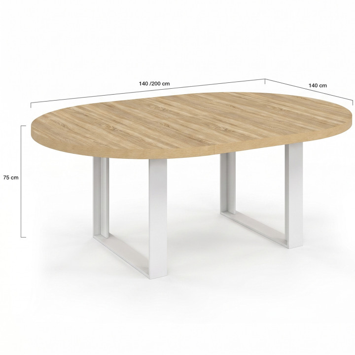 Table à manger extensible ronde PHOENIX 6-10 personnes bois et blanc 140-200 cm