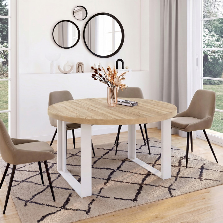 PHOENIX ronde uitschuifbare eettafel 6-10 personen hout en wit 140-200 cm