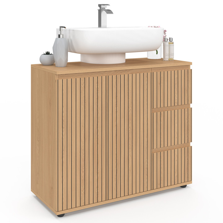 Mueble de baño VICTOR con armario y 3 cajones efecto listones