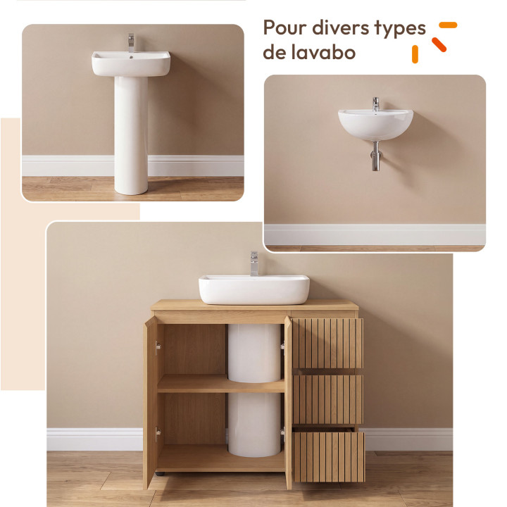Mueble de baño VICTOR con armario y 3 cajones efecto listones