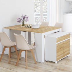 Uitschuifbare buffettafel ORLANDO voor 6 personen, 140 cm, wit hout in beukenhoutlook
