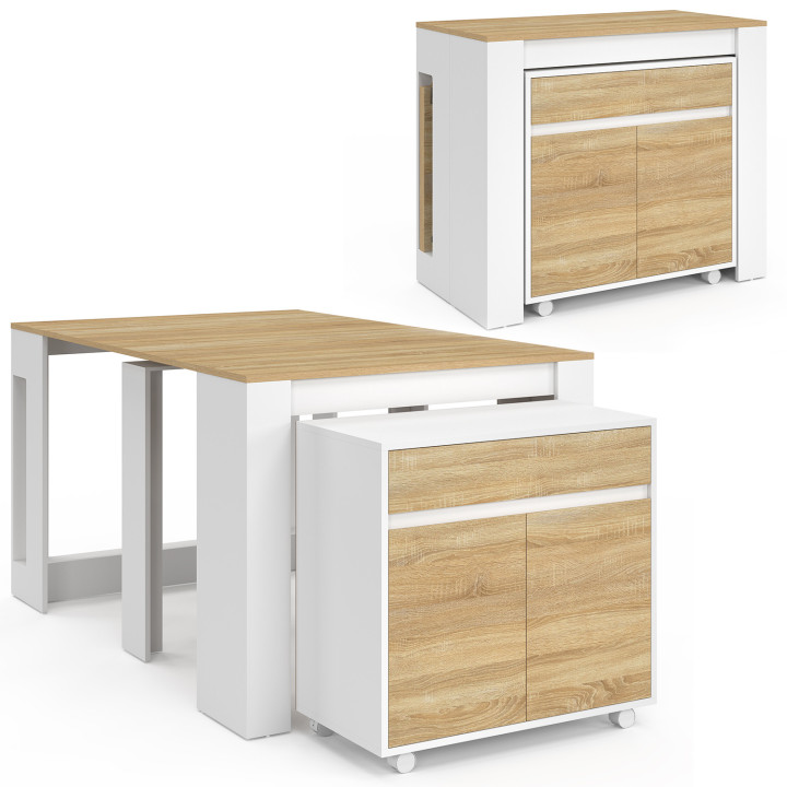 Tavolo da pranzo allungabile per 6 persone, 140 cm, in legno bianco effetto faggio - ORLANDO