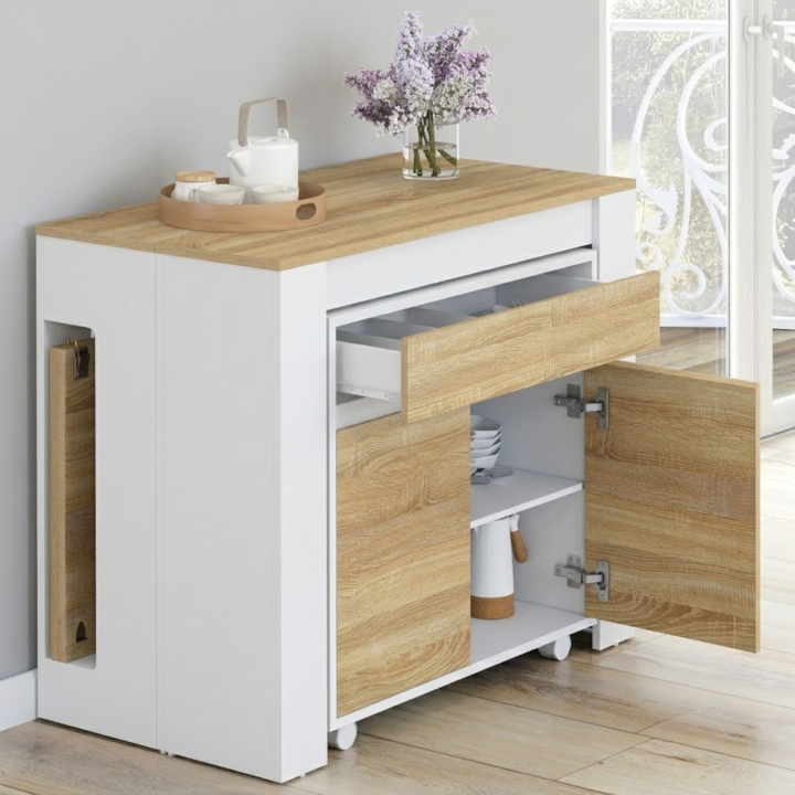 Mesa de comedor extensible ORLANDO para 6 personas, 140 cm, madera blanca imitación haya