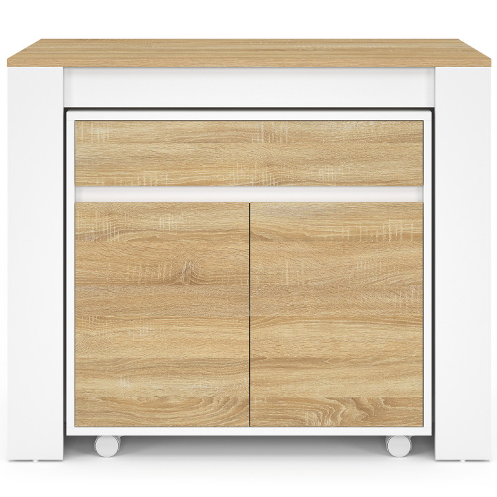 Uitschuifbare buffettafel ORLANDO voor 6 personen, 140 cm, wit hout in beukenhoutlook