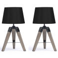 Lot de 2 lampes de chevet trépied HILDA en bois foncé noires