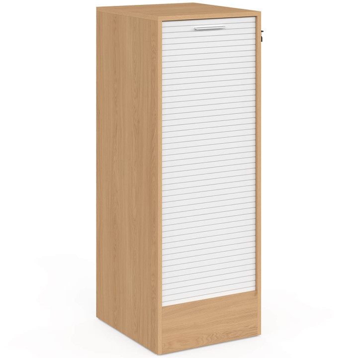 Classeur à rideau verrouillable 4 tablettes H.115 cm blanc et bois