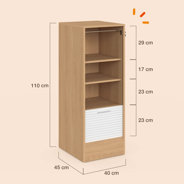 Abschließbarer Aktenschrank mit Rollladen, 4 Einlegeböden, H. 110 cm, weiß und Holz