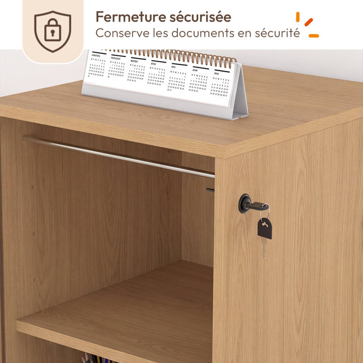 Classeur à rideau verrouillable 4 tablettes H.115 cm blanc et bois