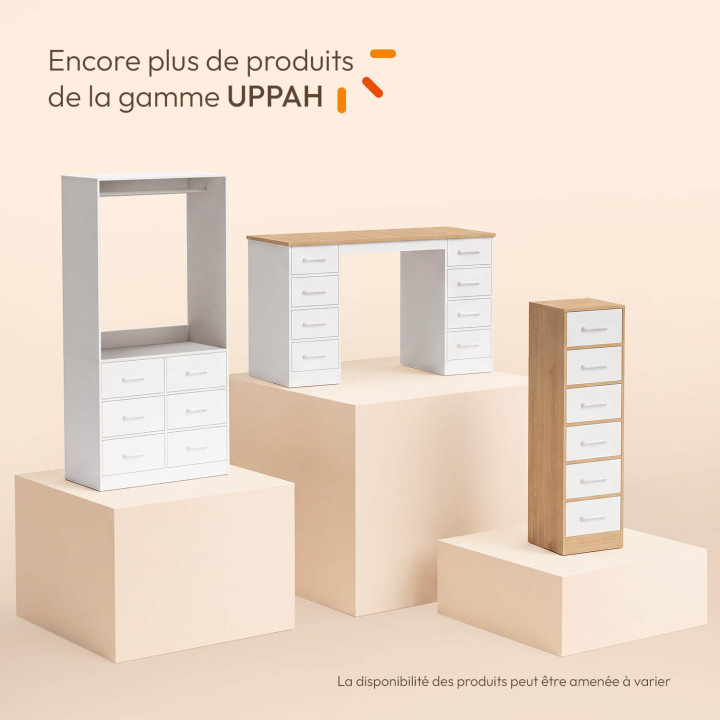 Bureau avec 8 tiroirs en tissu 120x45 cm UPPAH blanc et bois