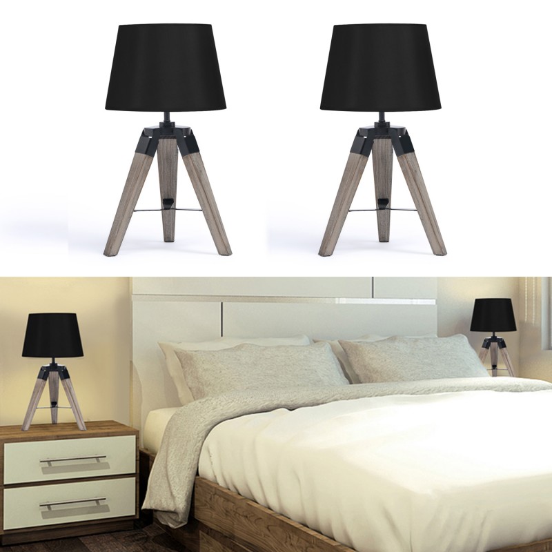 Lot de 2 Lampes de Chevet Minimaliste trépied en Bois Parfait pour Chambre,  Salon, Salle d'étude, et Bureau - Cdiscount Maison