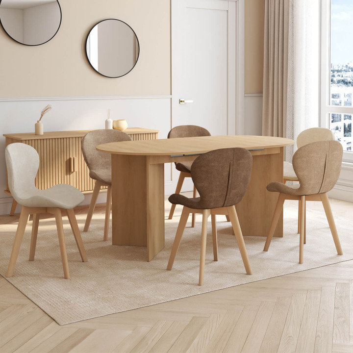 Set di 6 sedie ROBINE in tessuto cinigliato misto color tortora x2, beige x2, marrone x2