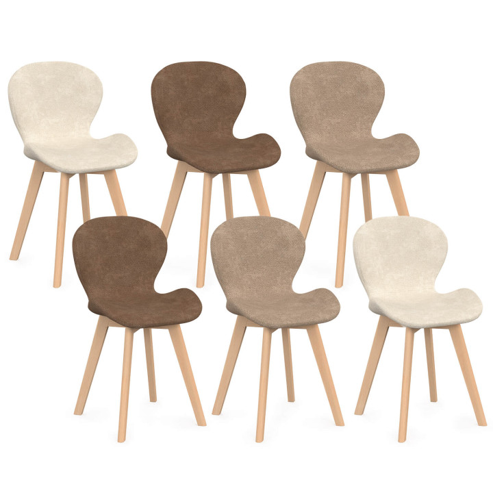 Set di 6 sedie ROBINE in tessuto cinigliato misto color tortora x2, beige x2, marrone x2