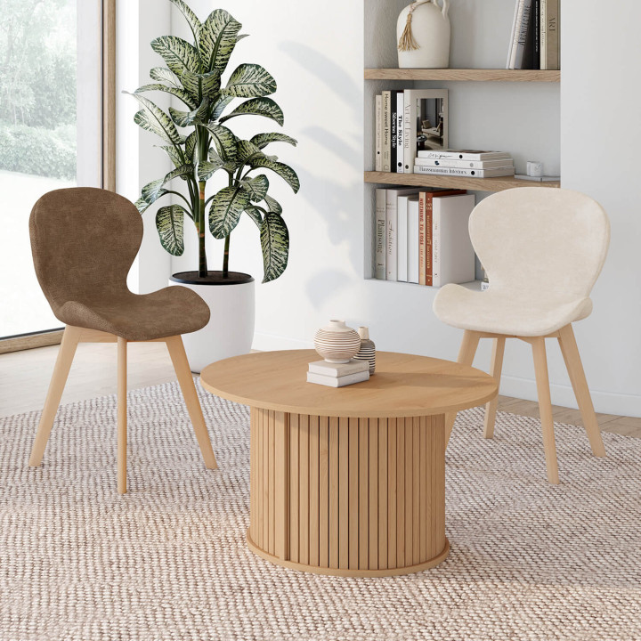 Set di 6 sedie ROBINE in tessuto cinigliato misto color tortora x2, beige x2, marrone x2