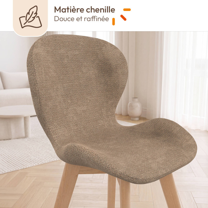 Lot de 6 chaises ROBINE en tissu chenille mix color taupe x2, beige x2, marron x2
