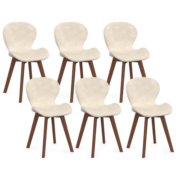 Set van 6 ROBINE stoelen in beige chenille stof met walnoten poten