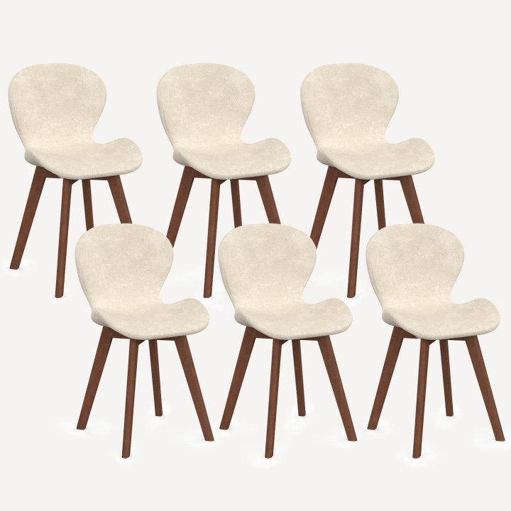 Set di 6 sedie ROBINE in tessuto di ciniglia beige con gambe in noce