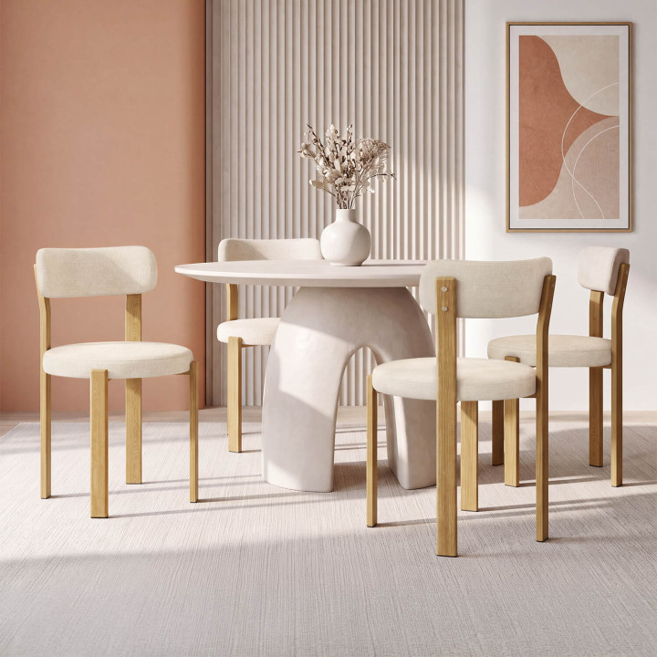 Set van 4 NELLA beige chenille eetkamerstoelen