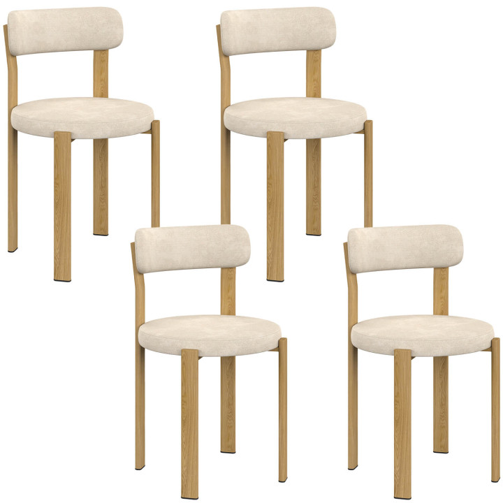 Set van 4 NELLA beige chenille eetkamerstoelen