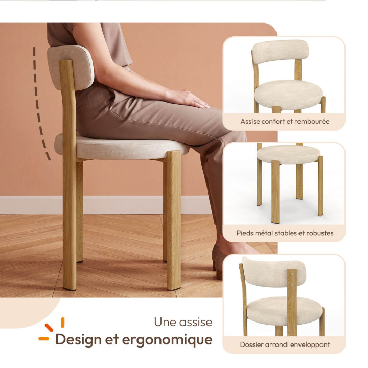Set van 4 NELLA beige chenille eetkamerstoelen