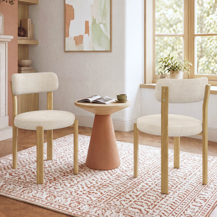 Set van 4 NELLA beige chenille eetkamerstoelen