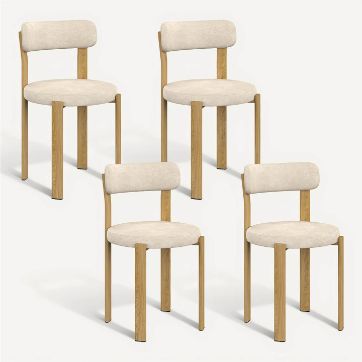Set van 4 NELLA beige chenille eetkamerstoelen