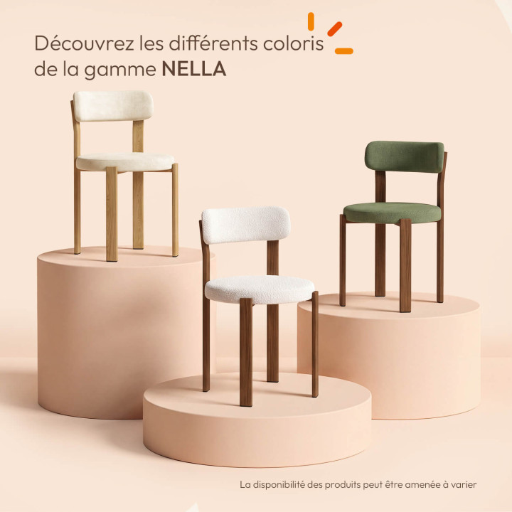 Set di 4 sedie NELLA in tessuto ciniglia verde con gambe in noce per la sala da pranzo