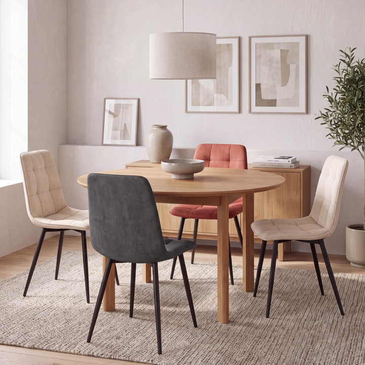 4er-Set MILA-Stühle aus Samt in den Farben Dunkelgrau, Terrakotta und Beige (2 Stück)