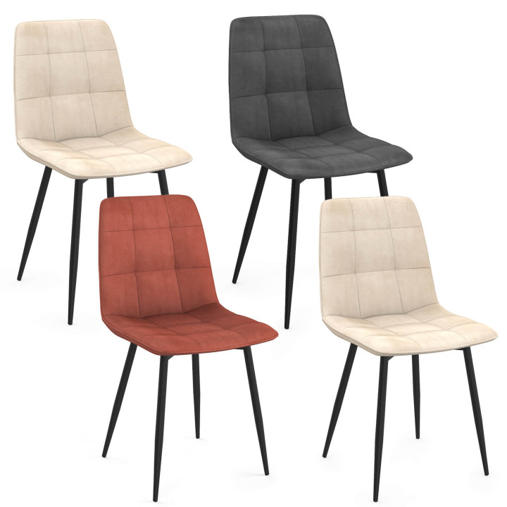 Lot de 4 chaises MILA en velours mix color gris foncé, terracotta, beige x2