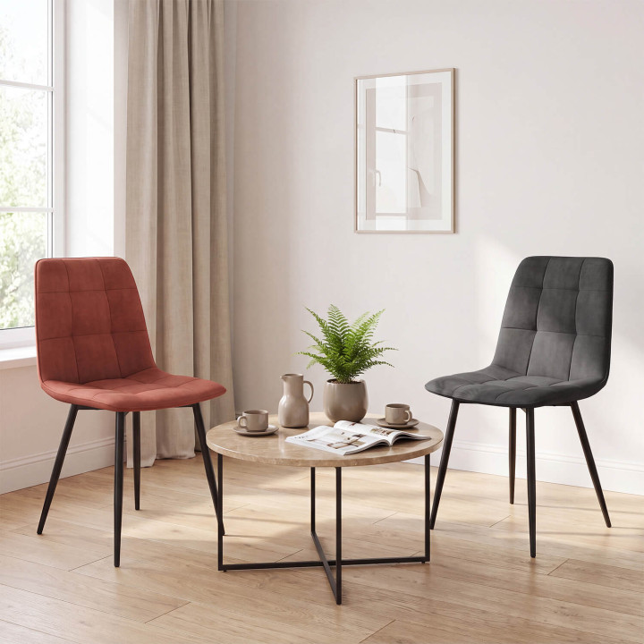 4er-Set MILA-Stühle aus Samt in den Farben Dunkelgrau, Terrakotta und Beige (2 Stück)