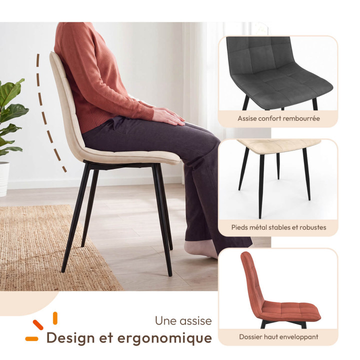Lote de 4 sillas MILA de terciopelo en colores combinados: gris oscuro, terracota y beige (2 unidades)