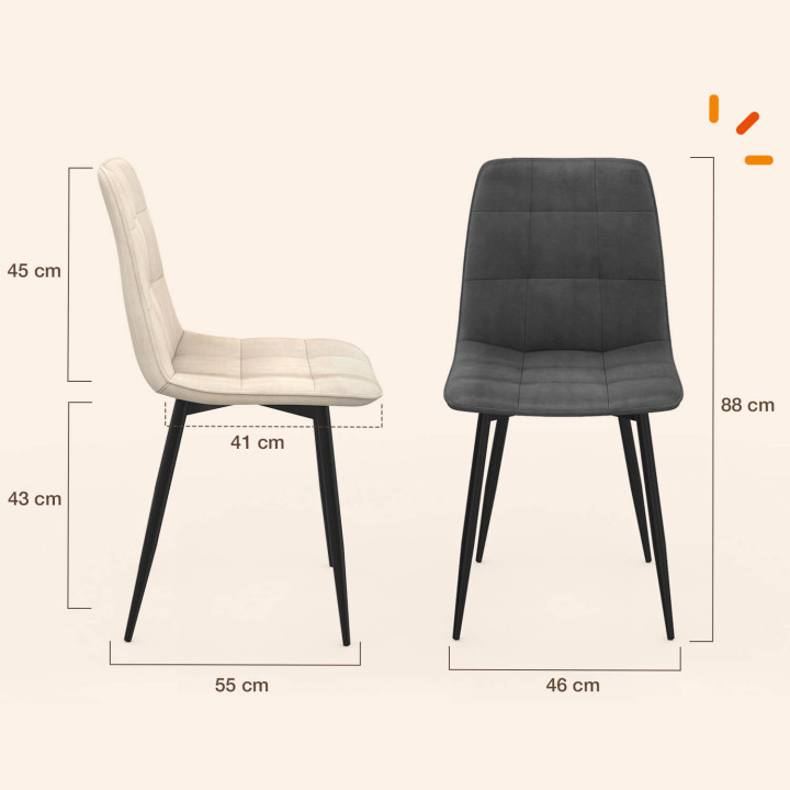 Lote de 4 sillas MILA de terciopelo en colores combinados: gris oscuro, terracota y beige (2 unidades)
