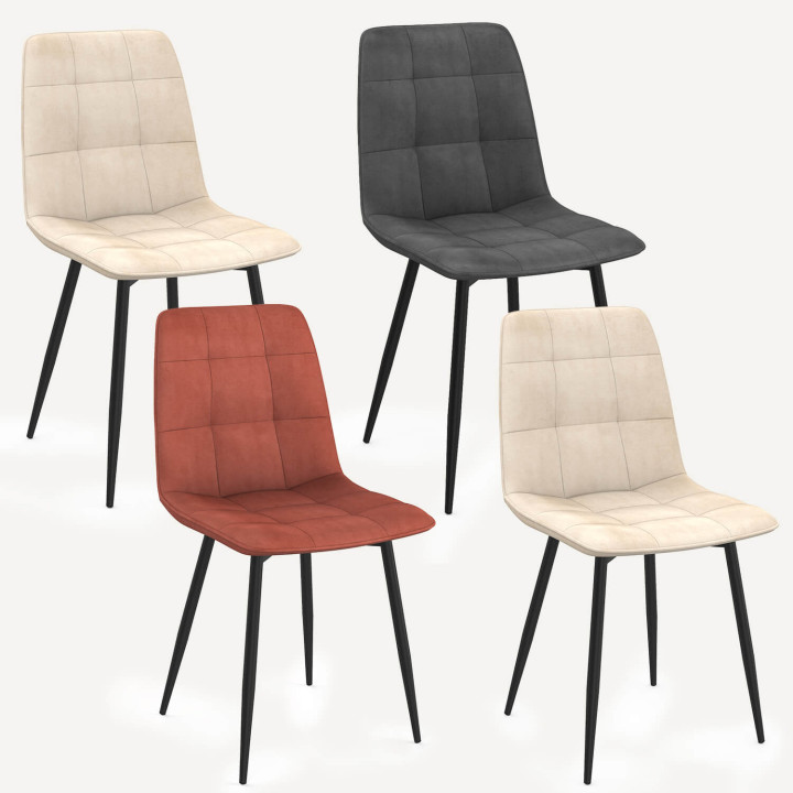 Set di 4 sedie MILA in velluto bicolore: grigio scuro, terracotta, beige (2 pezzi)
