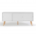 Buffet bas scandinave EFFIE 3 portes bois blanc 135 cm