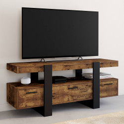 Meuble TV 116 cm PHOENIX avec tiroirs bois effet vieilli et noir