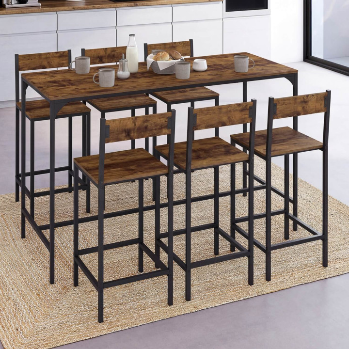 Tavolo alto in stile industriale con sgabelli x6 - DAYTON