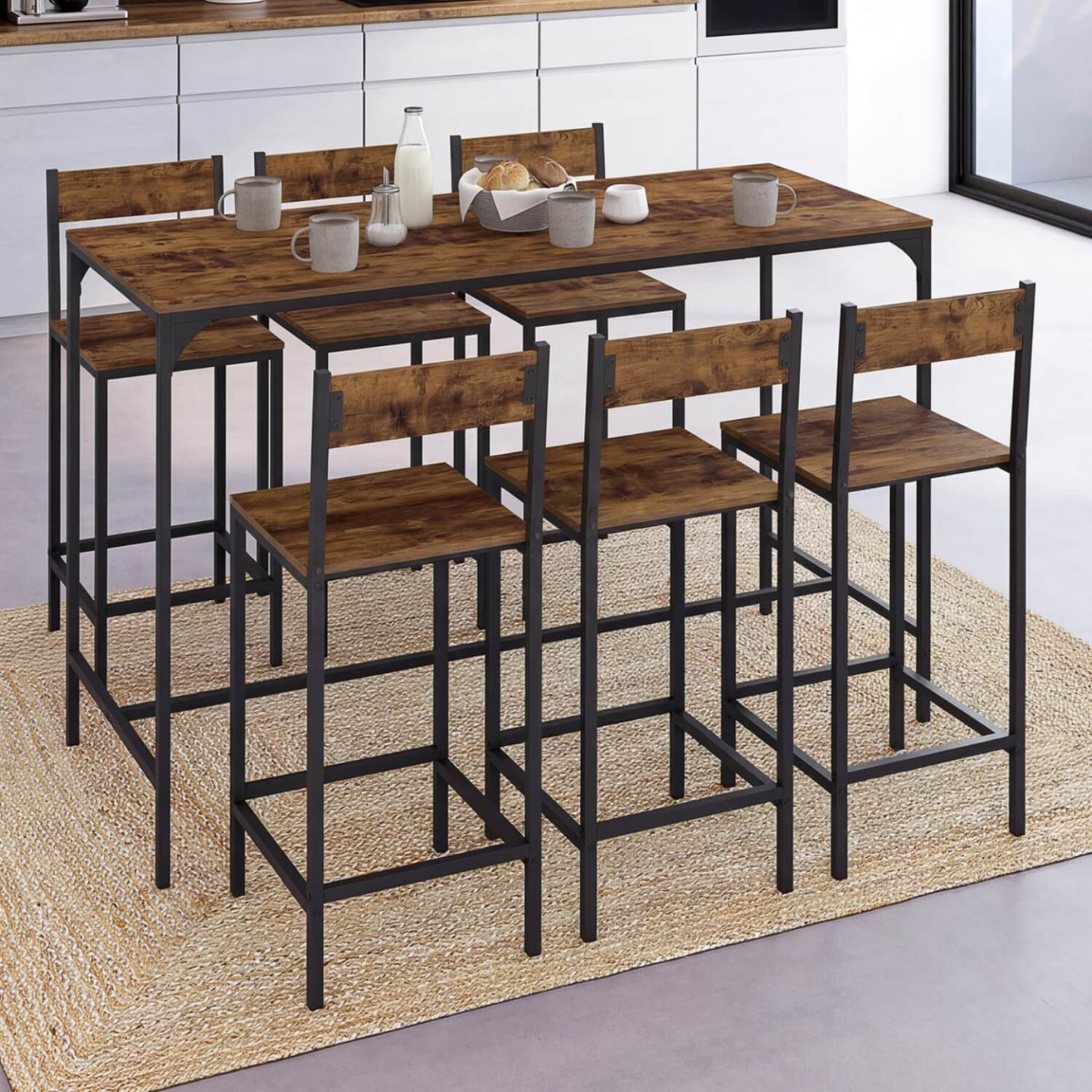 Stehtisch mit Hockern x6 im Industriestil Antik-Effekt - DAYTON