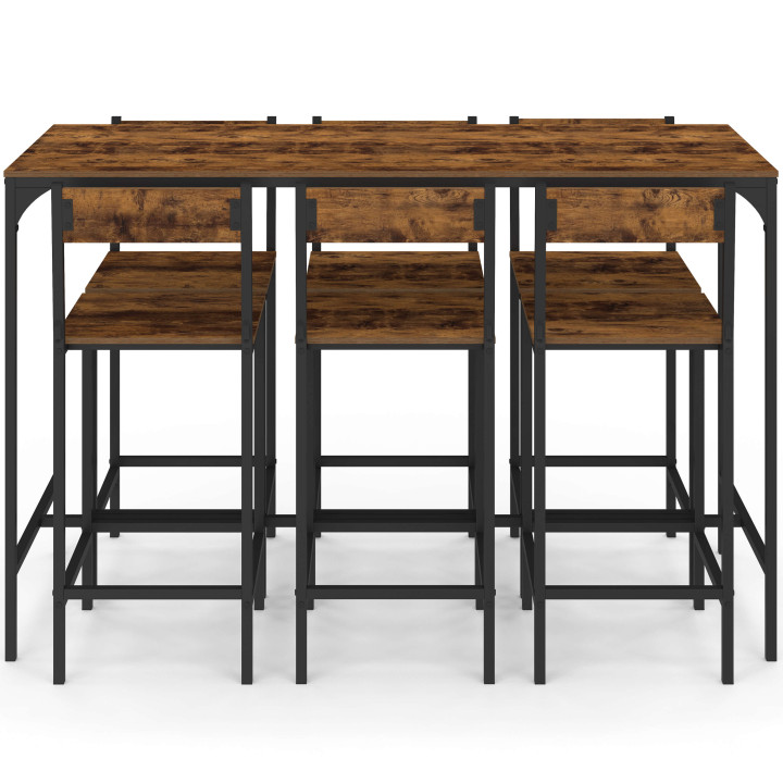 Hoge industriële eettafel met x6 barkrukken - DAYTON