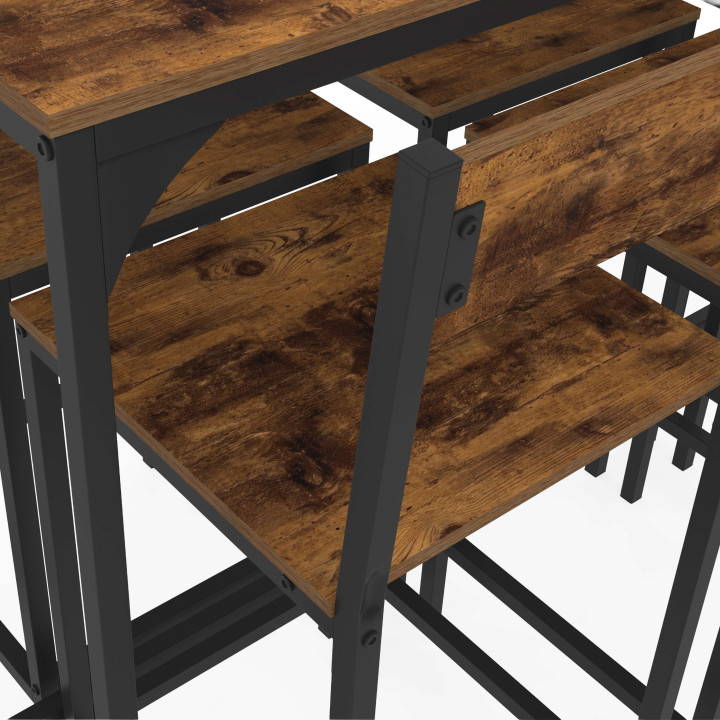 Ensemble table haute de bar DAYTON 150 cm et 6 tabourets effet vieilli design industriel