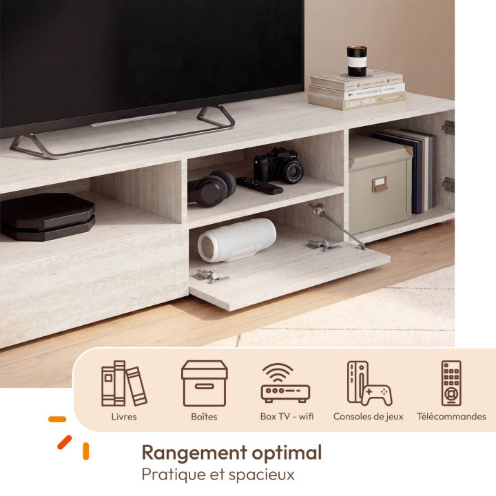 Mueble TV de madera efecto travertino ELI de 180 cm