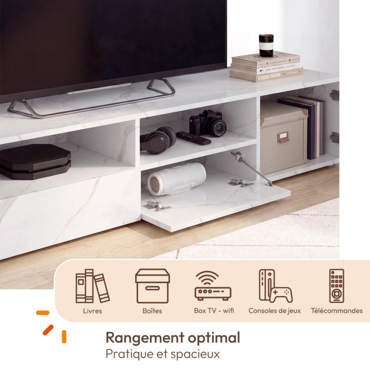Meuble TV 180 cm ELI bois effet marbre